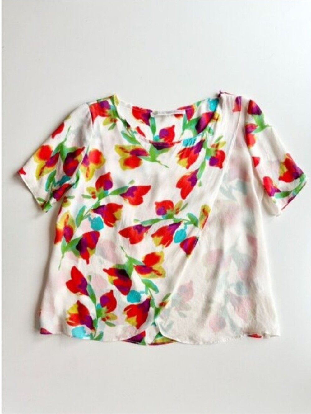 ULLA JOHNSON Ivory Floral Silk Chiffon Overlay T-Shirt Blouse Top, Size 2